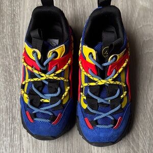Vibrant Kids Sneakers with Blue, Red, and Yellow Accents